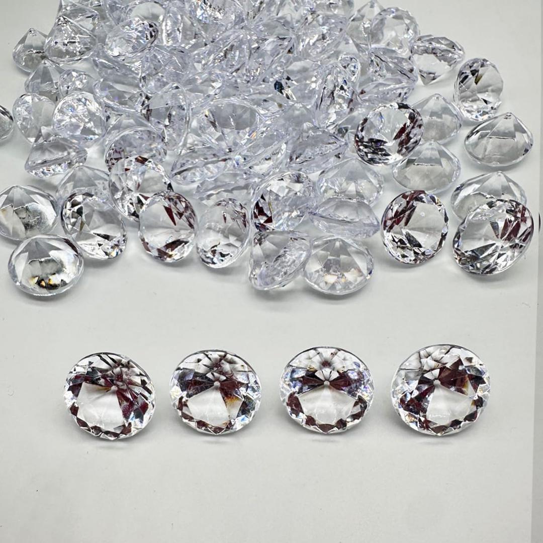 Acrylic Diamond Gems Plastic Fake Gems 90 pcs 1Inch Faux Gemstones for Kids, Table Scatters Wedding Party,Vase Fillers,Candle Display,Treasure Chest Hunt Party Favors (Clear)