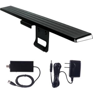 GE Hover Amplified HD Digital TV Antenna, Long Range Smart TV Antenna, Easy Mount on Top Design, Supports 4K 1080P HDTV VHF UHF, Indoor Amplified Signal Booster, 5ft Coax HDTV Cable/AC Adapter, 37075, Black