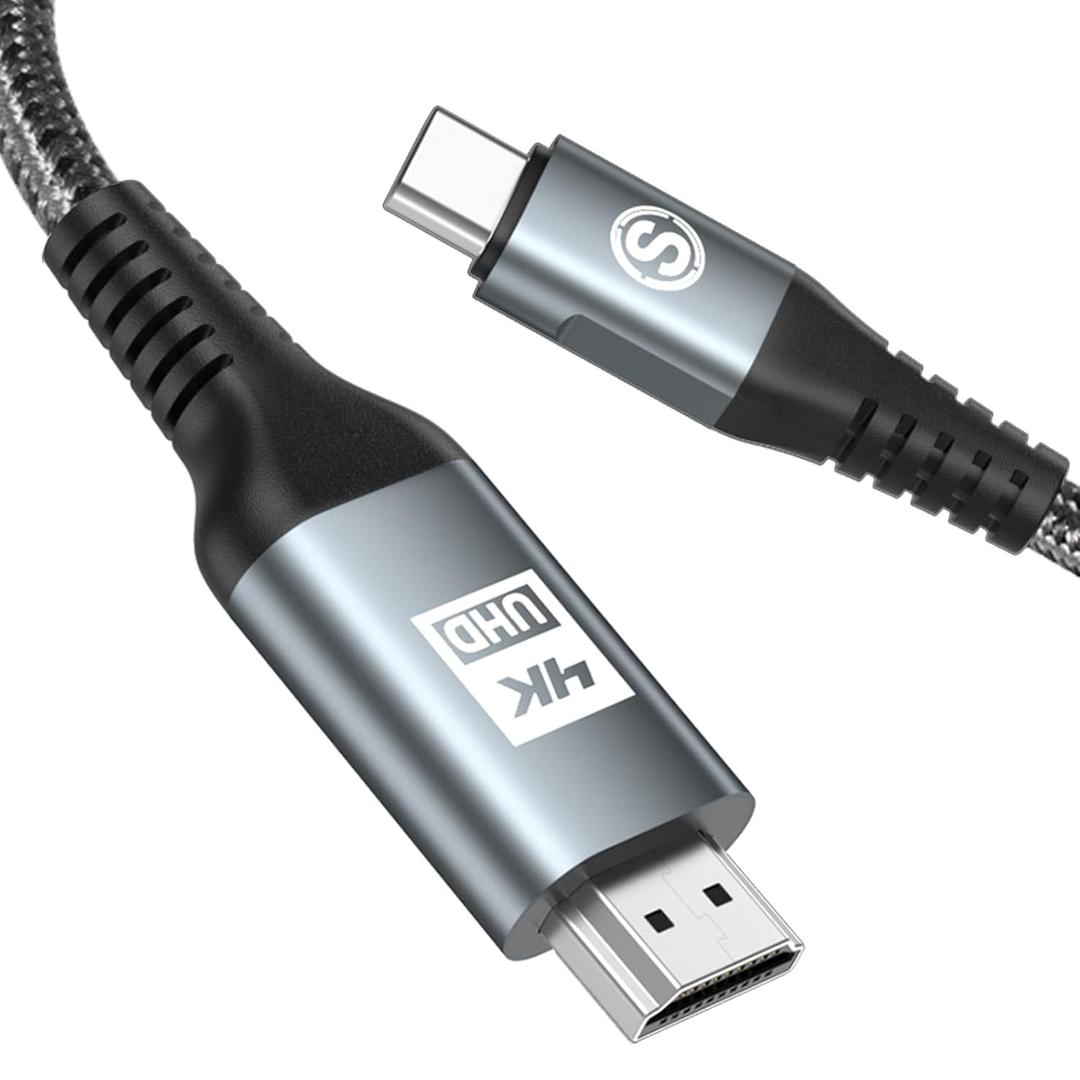 USB-C to HDMI Cable 3.3FT, Type C to 4K HDMI Cord Compatible with iPhone 16 15 Pro Max Plus MacBook Pro iMac 2017,Surface Book 2,Chromebook Pixel Yoga 920,Samsung Galaxy S23 S22 S21 S20 S10 (Grey)