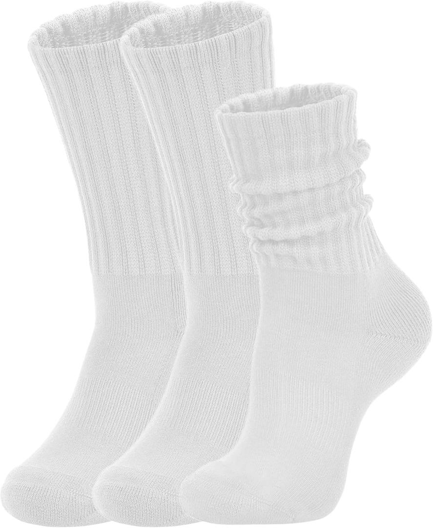 Women's Slouch Crew Socks Retro Solid Scrunch Boot Chunky Ribbed Cozy Cotton Calf Socks 3 Pack Size 5-11