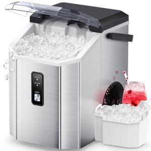 Nugget Ice Makers Countertop, Pebble Ice Makers with Soft Chewable Ice, Ready in 6 Mins, 35lbs/24H, One-Click Operation, Self Cleaning, Portable Ice Maker Machine for Home/Kitchen/RV/Camping (Light Silver)