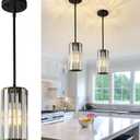Black Pendant Lighting Modern Pendant Light Mini Crystal Chandeliers, Adjustable Pendant Light Fixture for Kitchen Island Dinning Room Corridor Bedroom (Black 2-Pack)