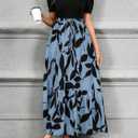 PerZeal Women's Casual Summer Crewneck A Line Short Sleeve Print Flowy Boho Long Maxi Dress with Belt (L)