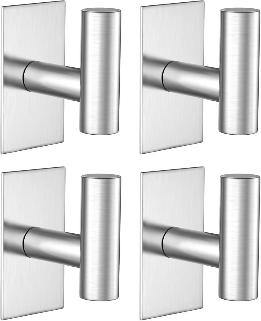 VAEHOLD Wall Towel Hooks, Heavy Duty Sticky Holder Waterproof Towel Hooks for Hanging Coat, Clothes, Closet Hook Wall Mount for Kitchen (Silver, 4 Pack) | Heavy Duty, Sticky Holder, Waterproof, Towel Hooks, for Hanging Coat, Clothes