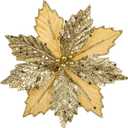 Briful 9'' Poinsettias Artificial Christmas Flowers 8PCS Silk Christmas Floral Picks and Sprays Large Gold Poinsettia Flowers with Clips for Xmas Tree Vase Arrangement Wreath Decor