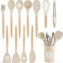 Silicone Cooking Utensil Set,12 PCS Cooking Kitchen Utensils Set, Nonstick Kitchen Utensils 446F Heat-Resistant Cookware Kitchen Tools of Spoon,Brush,Whisk,Spatula,Turner Tongs (Khaki)