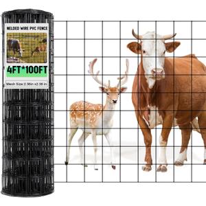 Gisafai 16 Gauge Galvanized Welded Wire Fence 4 ft x 100 ft PVC Coated Hardware Cloth, 2.36" x 2.36" Mesh, Heavy Duty Garden Fencing Roll for Chicken, Dog Yard, Deer Cattle & Animal Protection(Black)