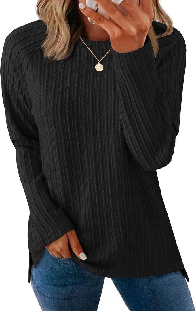 ZESICA Long Sleeve Shirts for Women Crewneck Casual Loose Tunic Tops Lightweight Basic Tee Fashion Clothes (Black, M)