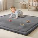 Goyuu Ultra Soft 1.3" Thick Baby Play Mat for Floor, 59x71 Playpen Mat Elasti-Foam Padded Crawling Mat for Babies, Toddlers, Infant, Kids, Non-Slip Backing Safe for Tummy Time, Grey