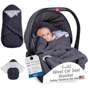 Car Seat Blanket - Premium Wool Stroller Blanket with a Hood & Leg Pouch - Double Sided Carseat Blanket for Optimal Insulation - Car Seat Blankets for Babies Winter Essential (Wool Graphite)