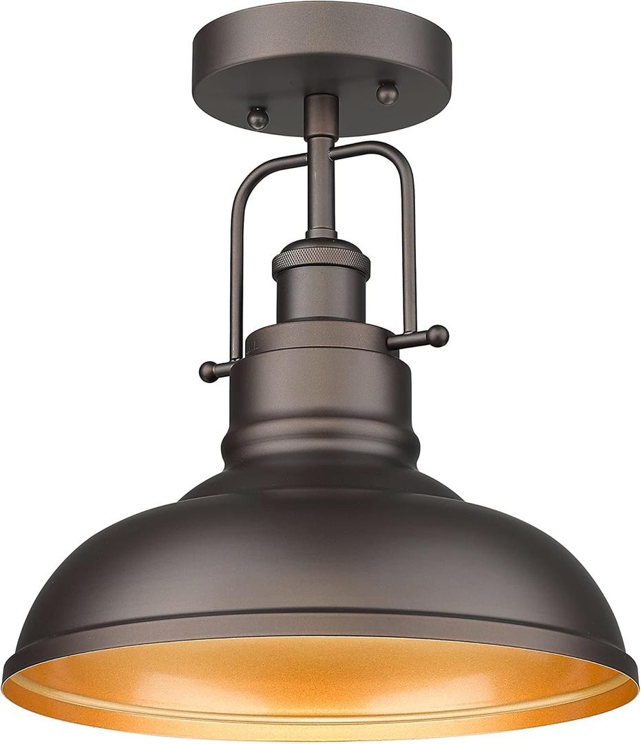 zeyu Farmhouse Semi Flush Mount Light Fixture, 11 Inch Industrial Ceiling Light Fixture for Indoor Outdoor, Oil Rubbed Bronze Finish, ZY41-F ORB
