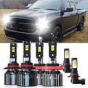 Lights Fit For Dodge Ram 2013-2018 Without Projector, 9005 High Beam H11 Low Beam 9145 Fog Light Bulbs, High Power 6500K White Light, Pack of 6 (Dodge Ram 2013-2018 Without Projector)