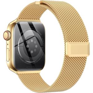 EPULY Compatible with Apple Watch Band 38mm 40mm 41mm 42mm(Series 10),Stainless Steel Mesh Loop Magnetic Clasp Bands for iWatch Series SE 9 8 7 6 5 4 Women Men-42/41/40/38mm Gloden