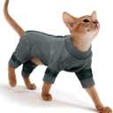PUMYPOREITY Fur Control Cat Pajamas, Versatile Shirt for All-Day Wear, Soft Stretchy Sweater with Back Snap for Easy Wear, Cat Onsie Prevents Licking Wounds, 2XL, Grey