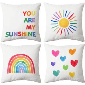 Boho You Are My Sunshine Rainbow Sun Pillow, Kids Throw Pillows Rainbow Classroom Decor, Classroom Pillows For Kids Reading Corner Throw Pillow Decorative, Pillow Covers 18 x 18