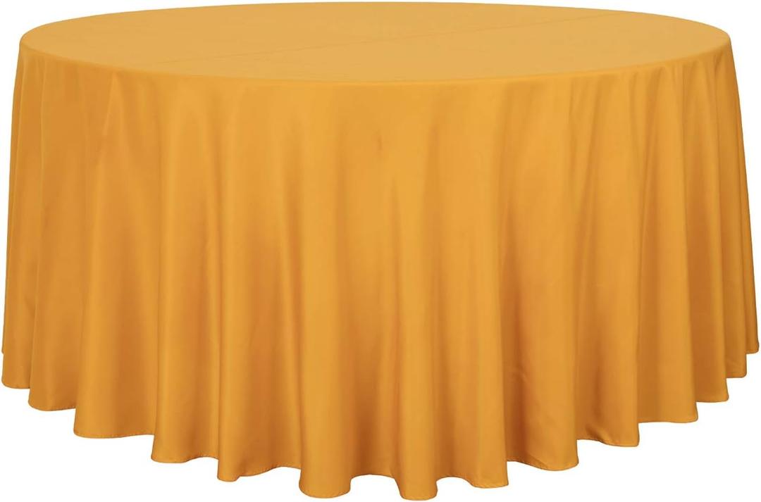 Round Tablecloth - 120 Inch - Water Resistant Spill Proof Washable Polyester Table Cloth Decorative Fabric Table Cover for Dining Tables, Buffet Parties and Camping, Gold