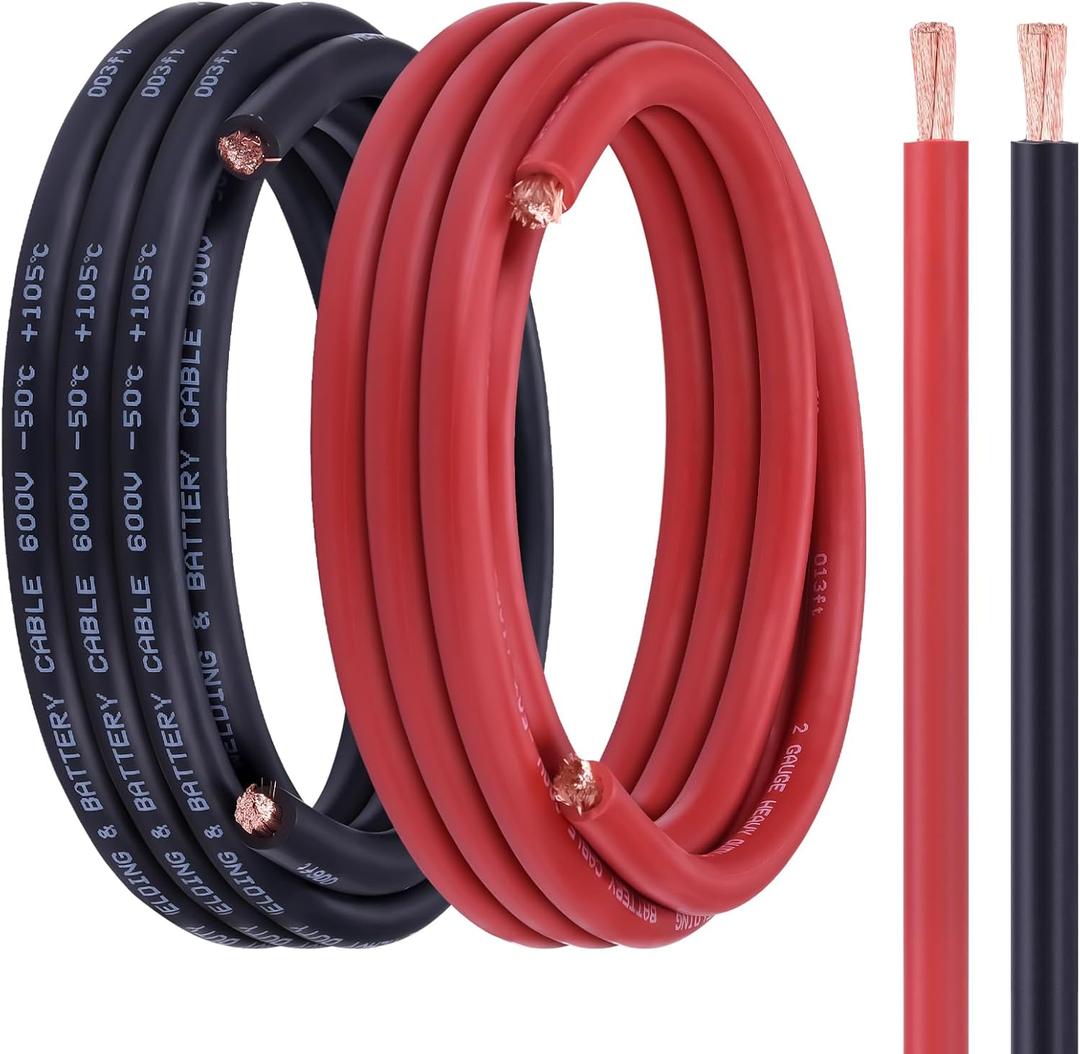 2 Gauge Battery Cable, 15FT Red + 15FT Black 2 AWG Welding Cable, Stranded Oxygen-Free Copper Wire for Automotive, Battery, Solar, Marine and Generator