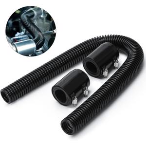 Hypertune 24" Stainless Steel Radiator Flexible Coolant Water Hose Kit W/Cap Clamp Black