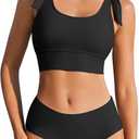 AI'MAGE Womens High Waisted Bikini Sets Sporty Scoop Neck Racerback Swimsuit Two Piece Bathing Suit (Medium, Black)