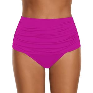 GRAPENT Women's High Waisted Swim Bottom Ruched Bikini Tankini Bottoms Tummy Control Swimsuit Briefs (X-Large, Deep Magenta)