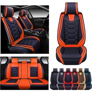 OASIS AUTO Car Seat Covers Premium Waterproof Faux Leather Cushion Universal Accessories Fit SUV Truck Sedan Automotive Vehicle Auto Interior Protector Full Set (OS-004 Orange)
