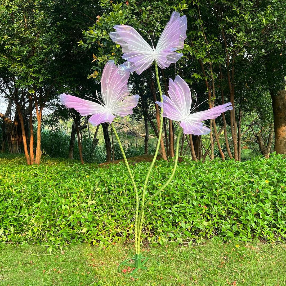 3Pcs Large Butterfly Decorations, Wedding Giant Butterfly with Stand, Big Artificial Butterflys for Wedding Ceremony Decoration, Reception Backdrops, Home Decor, Art Gallery, Shop Windows (Purple)