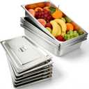 6 Pack Stainless Steel Hotel Pans,Full Size 4 Inch Deep 0.8mm Thick Anti Jam Commercial Food Pans with lid,for Steam Tables, Restaurants, Catering & Industrial Use