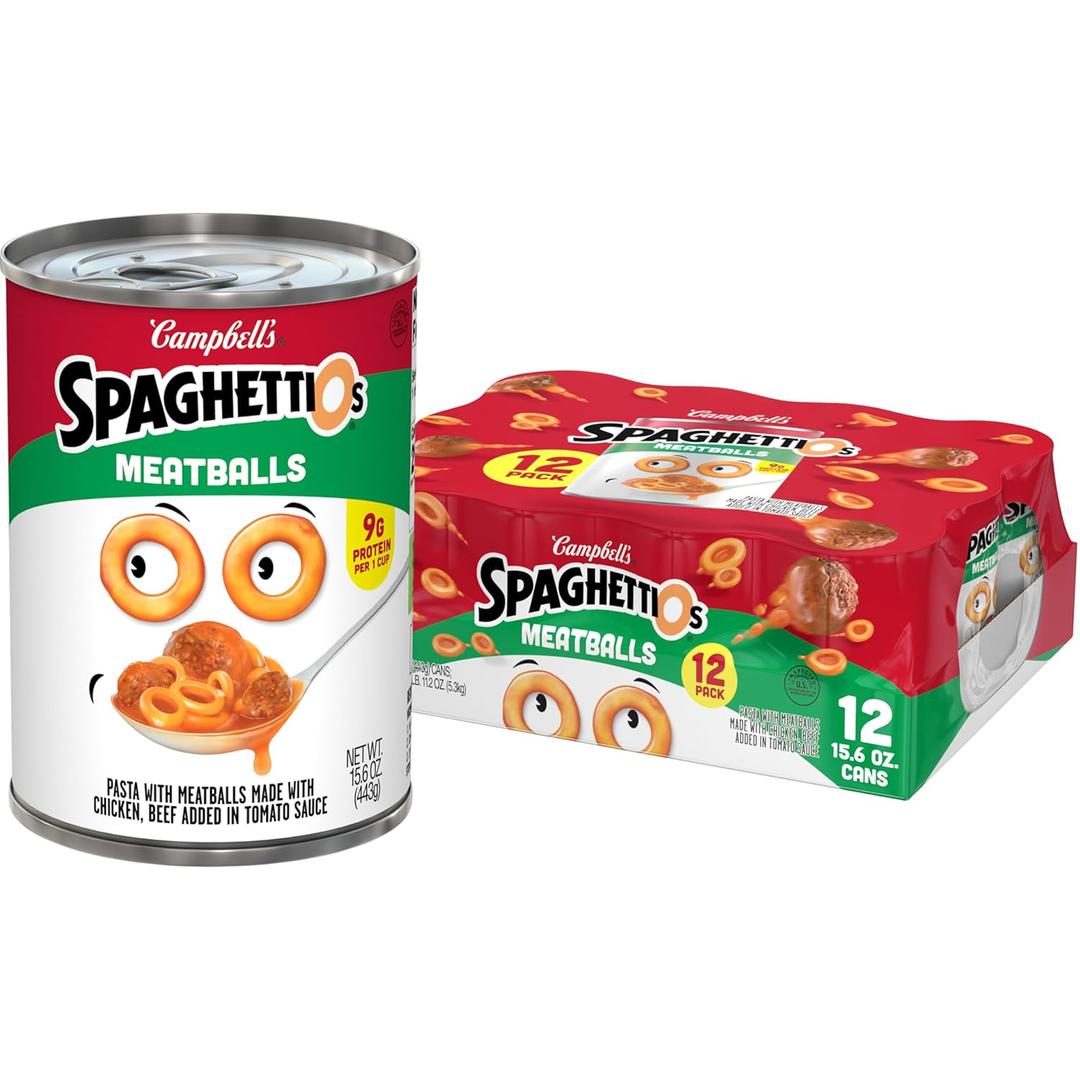 SpaghettiOs Canned Pasta with Meatballs, 15.6 oz Can (12 Pack) (BBD:  04 NOV 2026 )