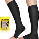 Ailaka 20-30 mmHg Open Toe Compression Socks for Women Men, Medical Grade Graduated Compression Knee High Socks, Wide Calf Toeless Support for Circulation, Plantar Fasciitis, Travel, Flying, Post Surgery Recovery(BK,M)