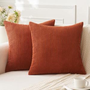 ANRODUO Pack of 2 Fall Pillow Covers Burnt Orange Throw Pillow Covers with Corduroy Cushion Case 18x18 Cute and Soft Boho Throw Pillow Covers Decorative Pillows Covers for Bed Couch Sofa Living Room