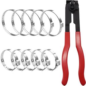 CV Boot Clamp Plier with 10PCS 304 Stainless Steel Crimp Bands, 5PCS Small and 5PCS Large Universal Adjustable Drive Shaft Drive Shaft Joint Boot Crimp Clamps for Most Cars