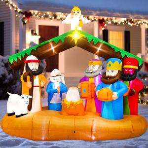 7 FT Christmas Inflatables Nativity Scene Outdoor Decorations, Large Christmas Blow Up Yard Decorations Nativity Sets for Garden Lawn Xmas Decor