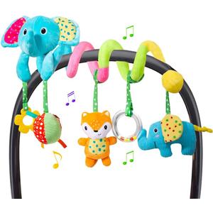 Car Seat Toys, Infant Spiral Plush Hanging Toys for Car Seat Stroller Crib Bassinet Mobile with BB Squeaker Rattles, Baby Toy for 0 3 6 12 Months (Blue)