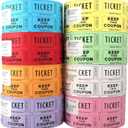 INDIANA TICKET CO. Double Roll Raffle Tickets, 8 Rolls of 1,000, 1 Roll Each Red, Blue, Orange, Purple, Green, White, Pink & Yellow, Tickets Events, Class Rewards, Fundraiser & Prizes(Pack of 8)