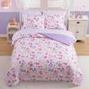 AMBERSPACE Full Size Comforter Sets for Girls, Butterfly Botanical Flowers Bedding Set, All Season Kids Bed in a Bag 7 Pieces with Sheets, Pillowcases & Shams