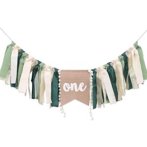 Wild One Highchair Banner - Jungle & Safari Birthday Decorations for Boy's First Birthday Party (Green)