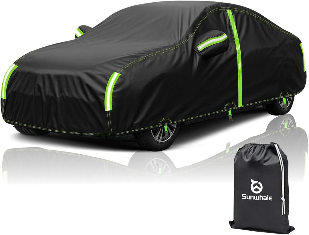 Car Cover Waterproof All Weather -Outdoor Car Snow Cover Snowproof UV Protection Windproof - Winter Rain Heavy Duty Full Car Covers Universal Fit for Sedan Length Up to 169 inch