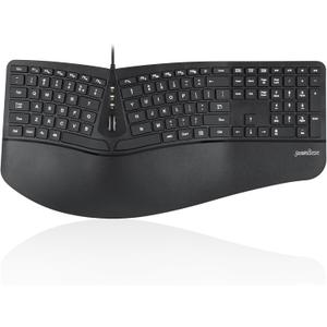 Perixx PERIBOARD-330B, Wired Ergonomic Keyboard with Adjustable Wrist Rest, Illuminated Keys, and Membrane Low Profile Keys, 2 Extra USB Ports, US English Layout