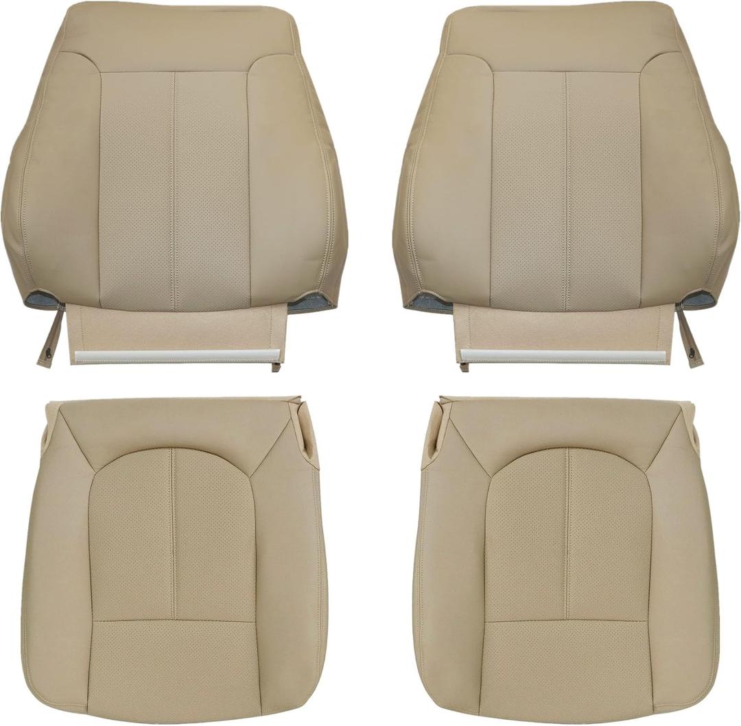 GXARTS Driver and Passenger Side Bottom and Top Lean Back Replacement Perforated Leather Seat Cover TAN Compatible with Ford F250 F350 F450 F550 2011 2012 2013 2014 2015 2016