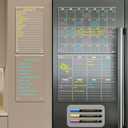 JJPRO Non Magnetic Dry Erase Calendar for Fridge-Reusable Monthly&Weekly Planning Board, List and Blank Board for All Smooth Surfaces. Clear Reusable Board Sticks to Fridge, Wall,Door&Glass, Month+Week+Blank+List-A