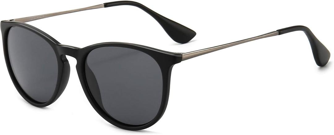SUNGAIT Vintage Round Sunglasses for Women Men Classic Retro Designer Style (01 Black Frame (Matte Finish)/Polarized Gray Lens)