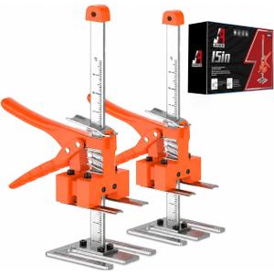 JANNIRESS 2 Pack Labor Saving Arm Jack, 15" Handheld Furniture Lifter Tool & Height Adjuster, 400lbs Heavy Duty Wall Tile & Cabinet Jack Yellow/White