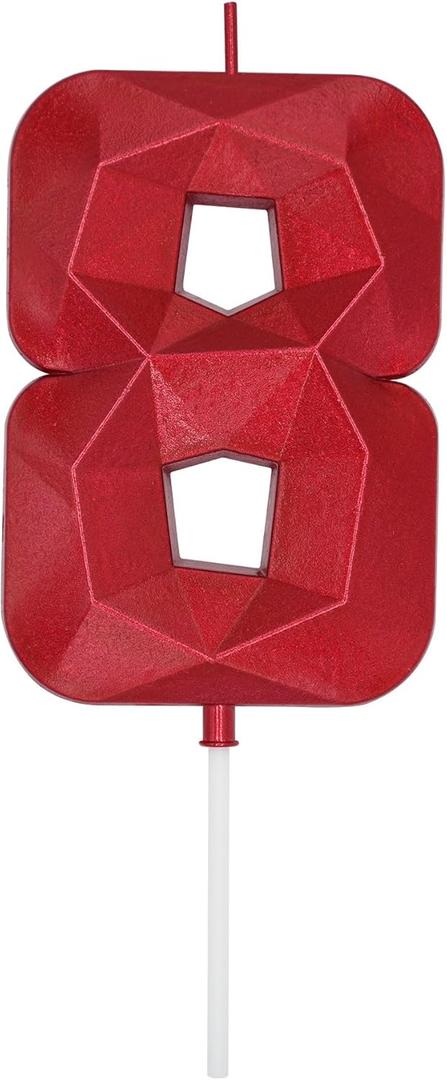 DERVENTA Large Birthday Candle Number 3D Red 3.7 inch Party Celebration Anniversary Decoration Cake Topper 1 Piece (Number 8 Red)
