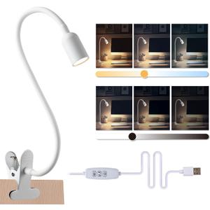 LED Reading Lights for Bed Headboard, Clip on Spotlight Lamp for Desk, Dorm Bed, Dimmable USB Clamp Book Light with Flexible Gooseneck, Change Color Temperature 3000/4000/6000K (White)