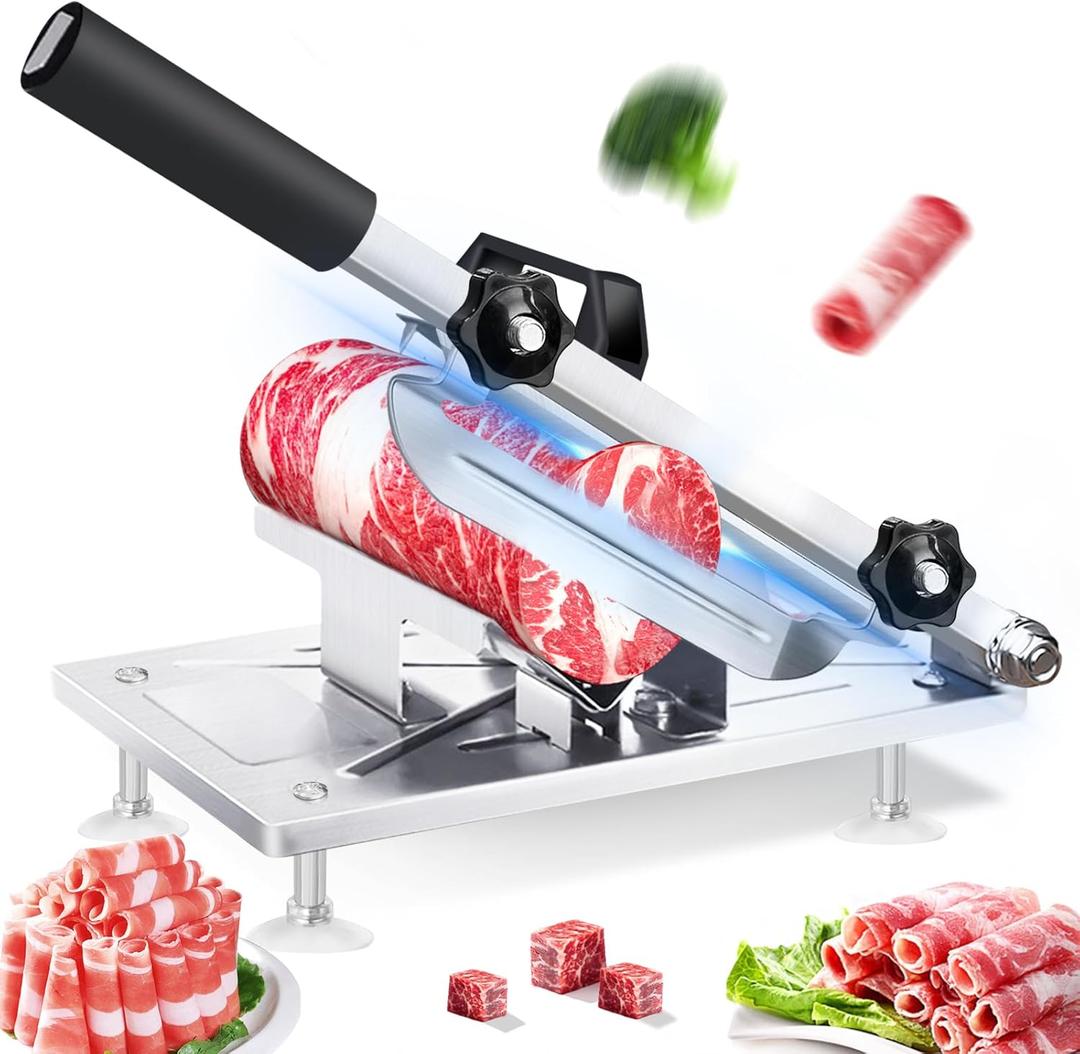 Manual Frozen Meat Slicer Meat Cutter Upgraded Stainless Steel Meat Cleavers Beef Mutton Roll Slicing Machine Vegetable Meat Slicer for Home Cooking Hotpot Shabu yhz