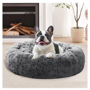 JOLLYVOGUE Calming Small Dog & Cat Bed for Indoor Cats  20 inches Washable Donut Bed for Kittens & Puppies, AntiAnxiety Round Fluffy Plush Pet Beds (Fits up to 15 lbs, Smoke Black)