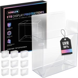 SOMGEM 96% UV-Blocking PKMN ETB Protector Case (10-Pack) - 192x90x168mm Anti-Scratch Design, 0.5mm Thick, Crystal-Clear PET Elite Trainer Box Protector