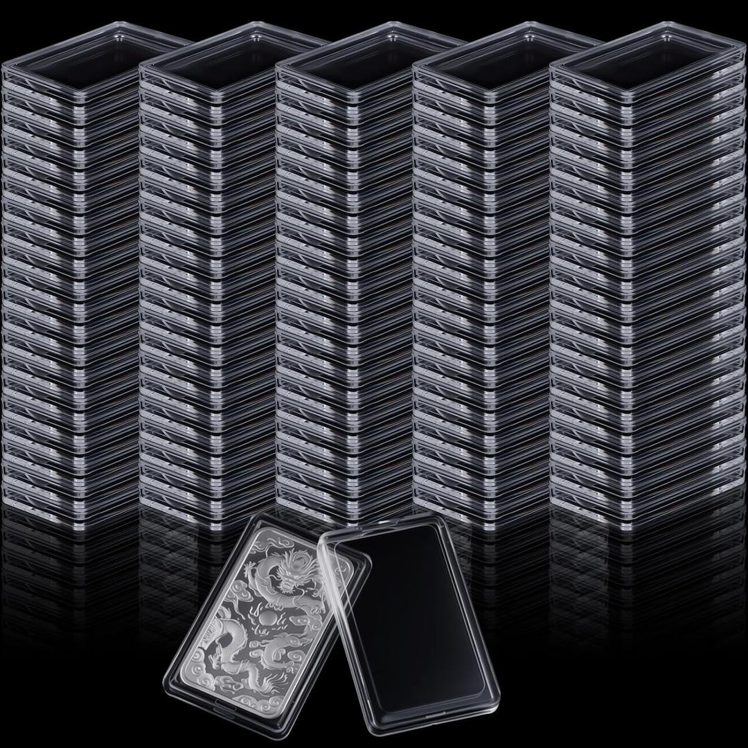 100 Pcs 1 oz Silver Bar Case Holder, Clear Acrylic Silver Bar Holder, Capsule Storage Container Box for 1 Ounce Bullion & SilverBar