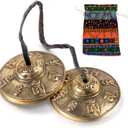 Boao Tibetan Bells Tingsha Cymbals Meditation Chime Bells with Tibetan Drawstring Cloth Bag, 6.3 cm Yoga Finger Meditation Chime for Percussion Instrument(Om Mane Padme Hum Symbols Embossed)