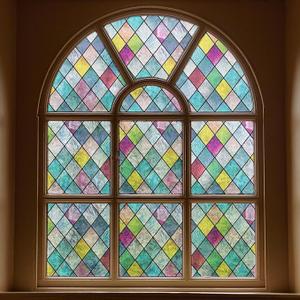 Stained Glass Window Film, Window Privacy Films, Colorful Lattice Window Tint, Rainbow Glass Decals Stickers for Home Anti UV 17.3 x 78.7 inches